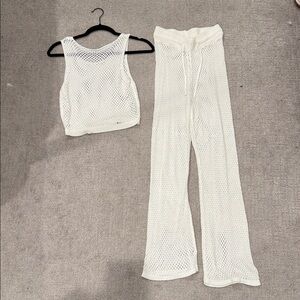 Amazon White Mesh Wide Leg Jumpsuit